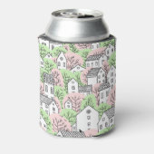 Bomen, huizen, het landschap van de lentestad blikjeskoeler (Blikje Achterkant)