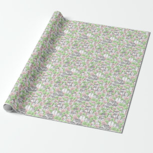 Bomen, huizen, het landschap van de lentestad cadeaupapier