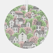 Bomen, huizen, het landschap van de lentestad glas ornament (Achterkant)