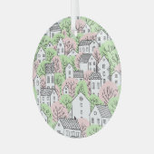 Bomen, huizen, het landschap van de lentestad glas ornament (Voorkant links)