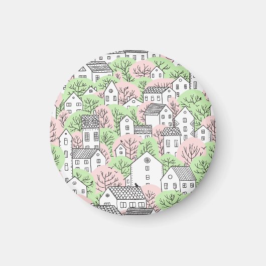 Bomen, huizen, het landschap van de lentestad magneet (Voorkant)