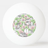 Bomen, huizen, het landschap van de lentestad pingpongbal (Achterkant)