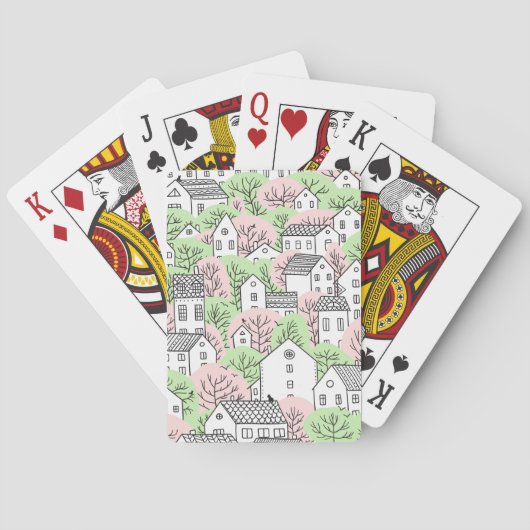 Bomen, huizen, het landschap van de lentestad pokerkaarten (Achterkant)