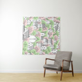 Bomen, huizen, het landschap van de lentestad wandkleed (In Situ (horizontaal))