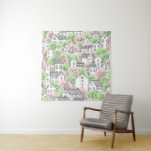 Bomen, huizen, het landschap van de lentestad wandkleed (In situ)