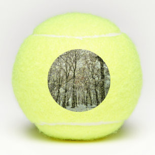 Bomen, in de sneeuw tennisballen