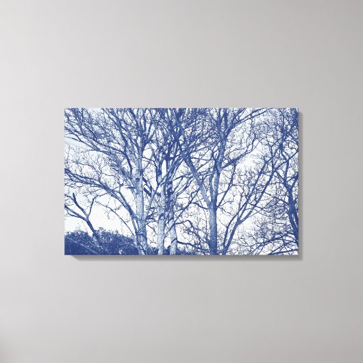 Bomen in de winter - cyanotype-effect canvas afdruk (Voorkant)