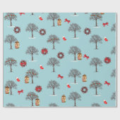 Bomen in de winter en kerstversiering cadeaupapier (Vlak)