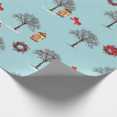 Bomen in de winter en kerstversiering cadeaupapier (Hoek)