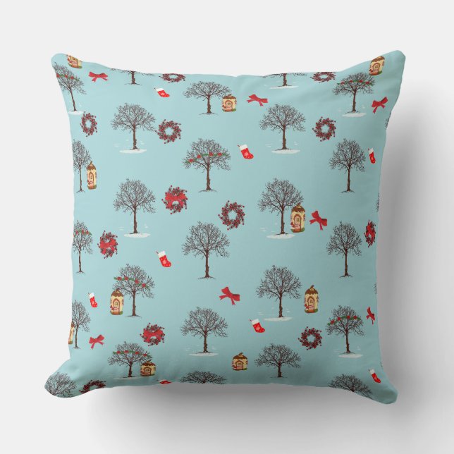 Bomen in de winter en kerstversiering kussen (Voorkant)
