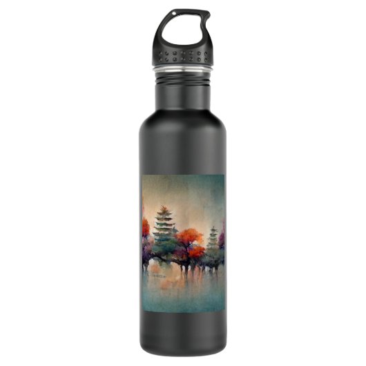 Bomen in een surrealistisch schilderij, pastelkleu waterfles  (Voorkant)