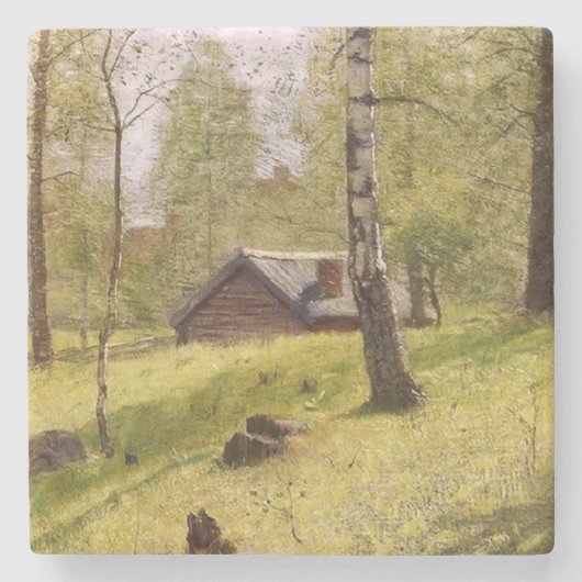 Bomen in het Zweedse platteland (Jansson) Stenen Onderzetter (Voorkant)
