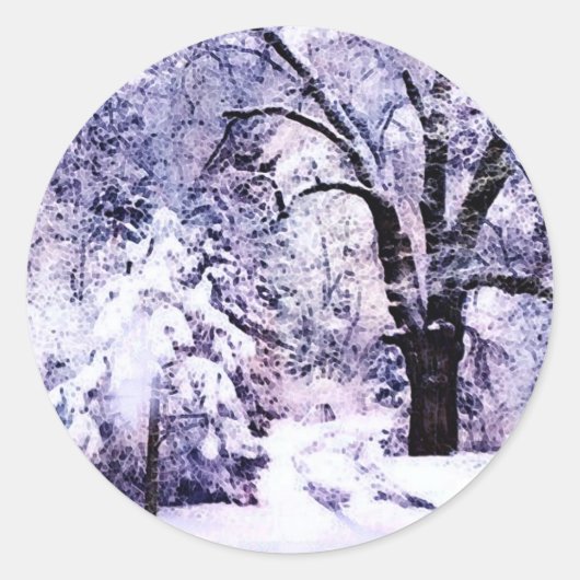 Bomen in sneeuw ronde sticker (Voorkant)