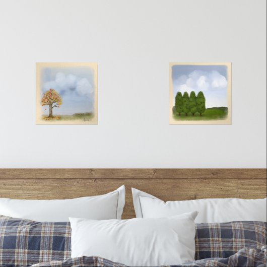 Bomen Landschappen Blauwe Wolken Waterverf Stijl Muurkunst Sets (Slaapkamer)