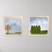 Bomen Landschappen Blauwe Wolken Waterverf Stijl Muurkunst Sets (Voorkant)