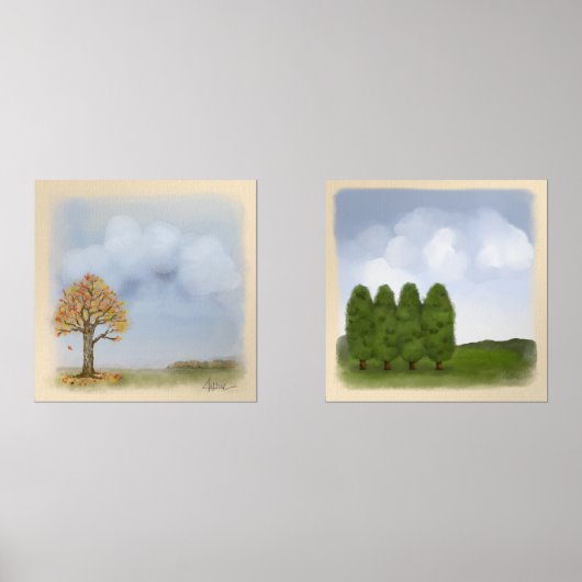 Bomen Landschappen Blauwe Wolken Waterverf Stijl Muurkunst Sets (Voorkant)