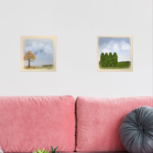 Bomen Landschappen Blauwe Wolken Waterverf Stijl Muurkunst Sets (Woonkamer)