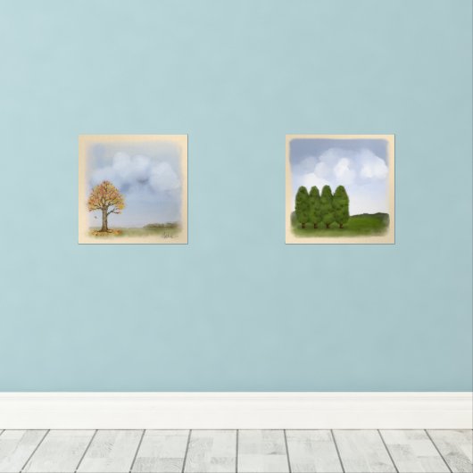 Bomen Landschappen Blauwe Wolken Waterverf Stijl Muurkunst Sets (Houten vloer)