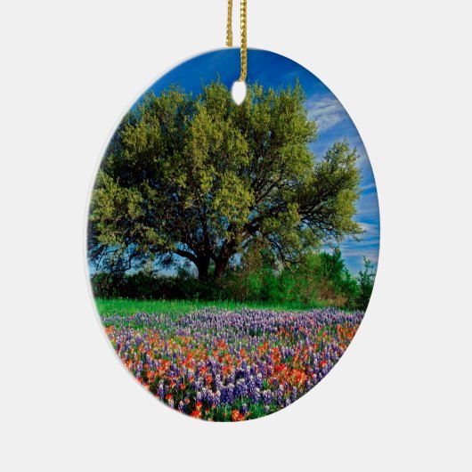 Bomen leven eik onder Texas Bluebonnets Keramisch Ornament (Rechts)