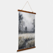 Bomen Meadow Low Lying Fog Landschap Hangend Wandkleed (Gebogen)