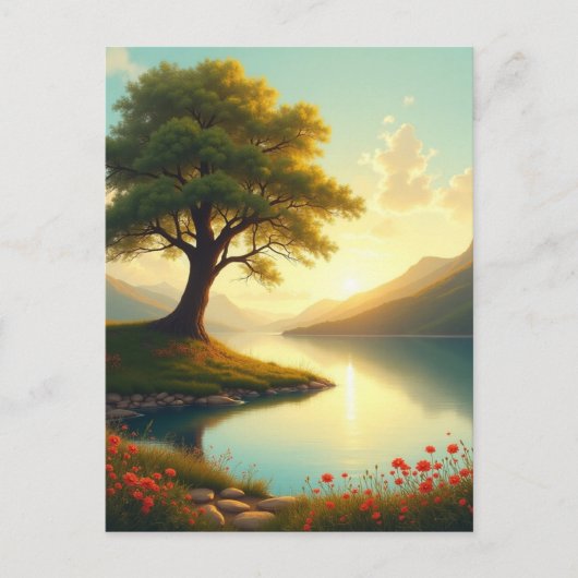 Bomen meer landschap kunst schilderij briefkaart (Voorkant)