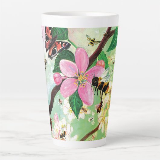 Bomen met bloei voor bijen en andere polinatoren latte mok (Voorkant)
