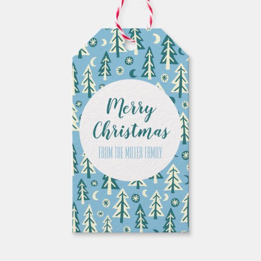 Bomen met bomen Bot Moon Stars Minimale schone DOS Cadeaulabel (Voorkant)