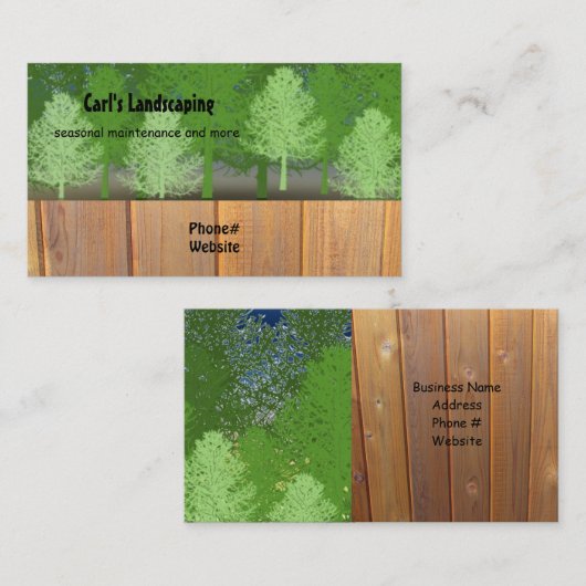 Bomen met cederhouten omheining landschapsontwerp visitekaartje (Voorkant / Achterkant)