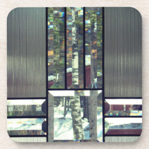 Bomen met gebrande glazen bergen, metaallisch zilv bier onderzetter