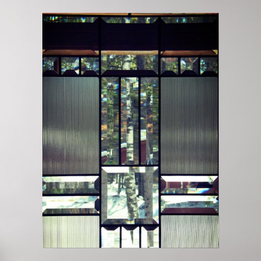 Bomen met gebrande glazen bergen, metaallisch zilv poster (Voorkant)