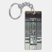 Bomen met gebrande glazen bergen, metaallisch zilv sleutelhanger (Voorkant Links)