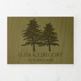 Bomen met gegaufreerde naaldbomen, groen hout, tro drieluik uitnodiging