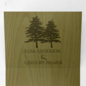 Bomen met gegaufreerde naaldbomen, groen hout, tro drieluik uitnodiging (Binnenzijde eerst)