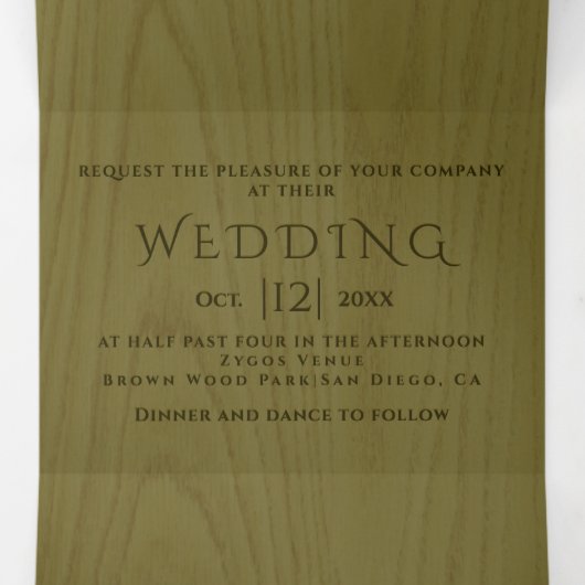 Bomen met gegaufreerde naaldbomen, groen hout, tro drieluik uitnodiging (Binnenkant midden)