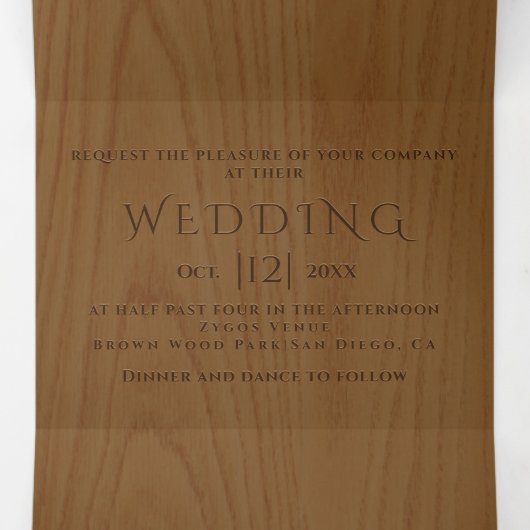 Bomen met gegaufreerde naaldbomen, hout met een ru drieluik uitnodiging (Binnenkant midden)