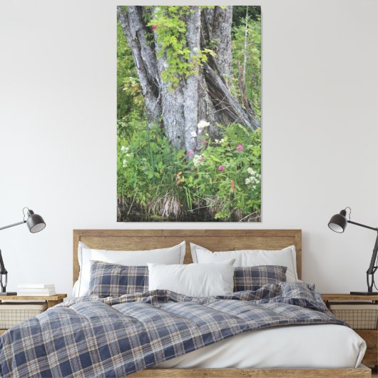 Bomen met grijs en groen canvas afdruk (Insitu (Slaapkamer))