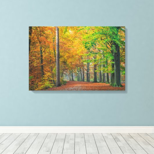 Bomen met herfstbladeren in een bos canvas afdruk (Insitu (Houten vloer))
