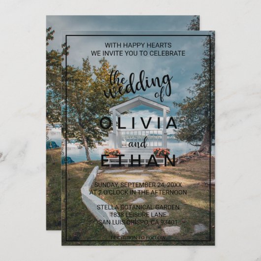 Bomen met huwelijksceremonie zomerbloemen kaart (Voorkant / Achterkant)