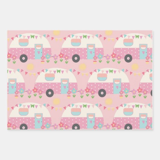 Bomen met kattencaravans en hart gepatterd inpakpapier vel (Voorkant)