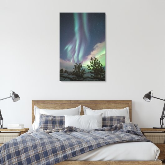 Bomen met noordelijke lampjes canvas afdruk (Insitu (Slaapkamer))