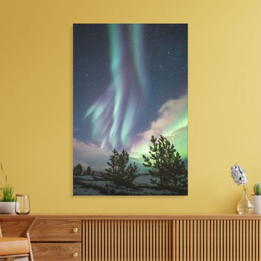 Bomen met noordelijke lampjes canvas afdruk (Insitu (Woonkamer))