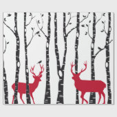 Bomen met rode kerstherten en vogels cadeaupapier (Vlak)