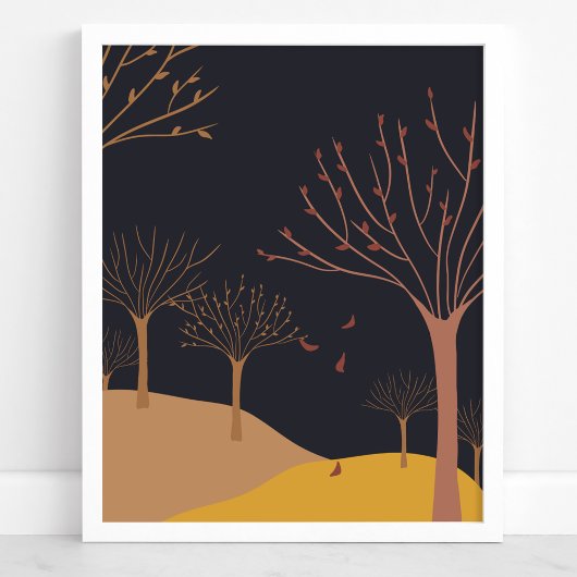 Bomen Met Vallende Bladeren Herfst Landschap Poster