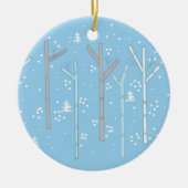 Bomen met vallende sneeuw keramisch ornament (Voorkant)