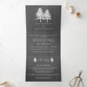 Bomen met witte reliëfbomen op een grijze winterbr drieluik uitnodiging