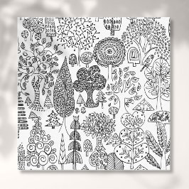 Bomen Modern Zwart en Wit Handgetekende Kunst Canvas Afdruk