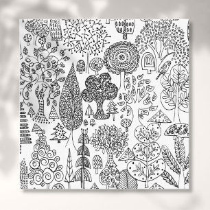 Bomen Modern Zwart en Wit Handgetekende Kunst Canvas Afdruk
