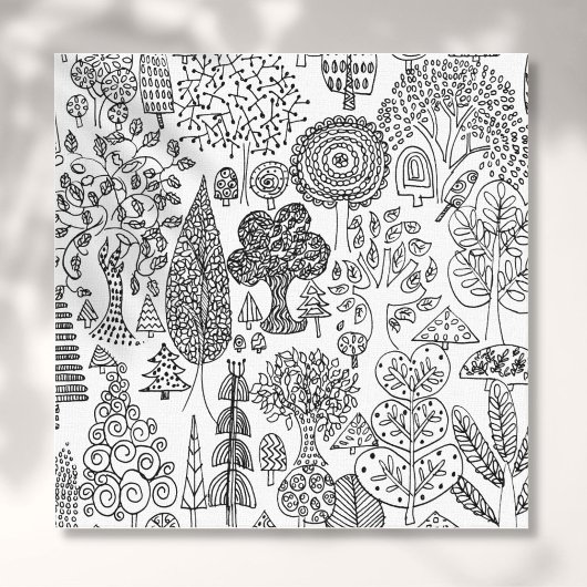 Bomen Modern Zwart en Wit Handgetekende Kunst Canvas Afdruk