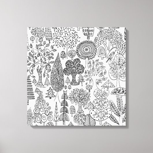 Bomen Modern Zwart-Wit met de Hand Getekende Kunst Canvas Afdruk (Voorkant)