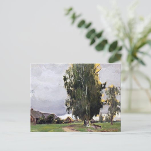 Bomen naast een dorp briefkaart (Staand voorkant)